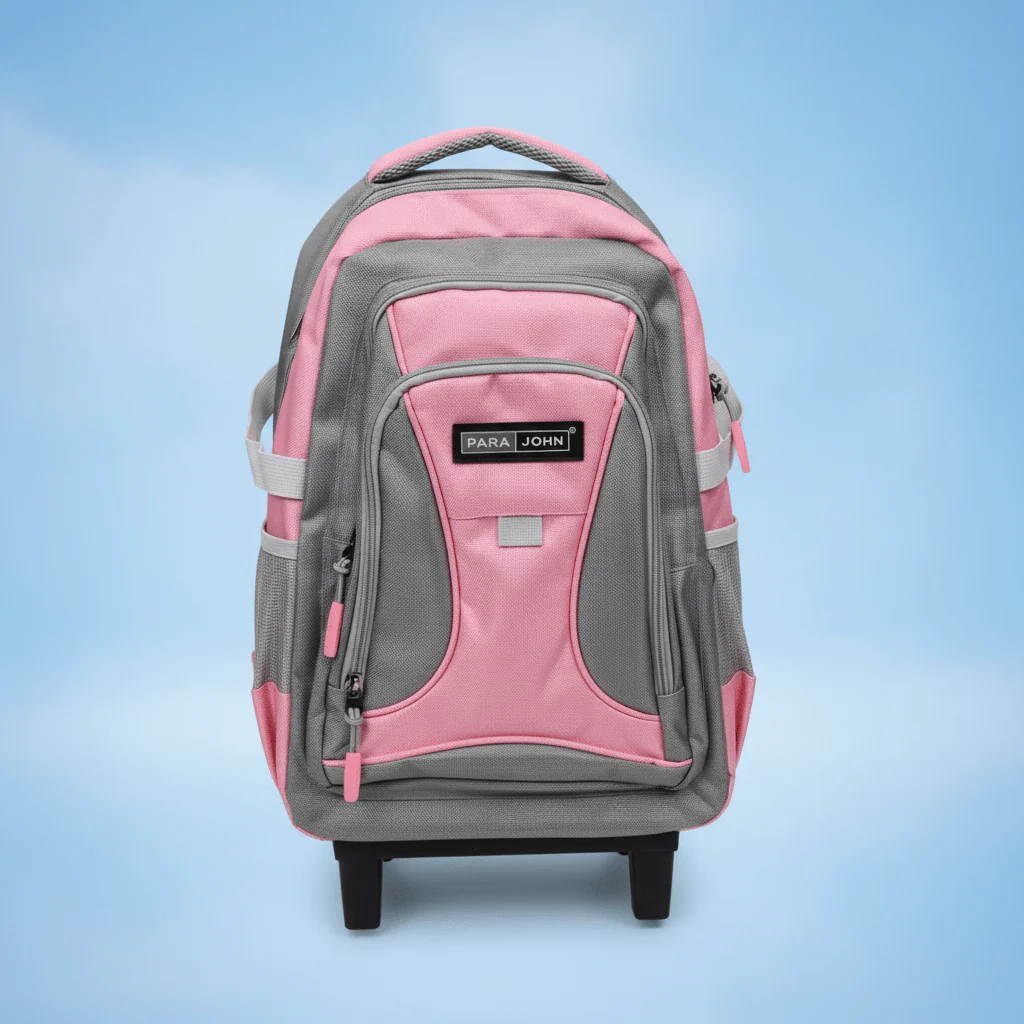 Parajohn Cute Grey & Pink Polyester Trolley Backpack 18 Inch – Stylish Wheeled School Bag for Kids with Comfortable Handle - Image 2