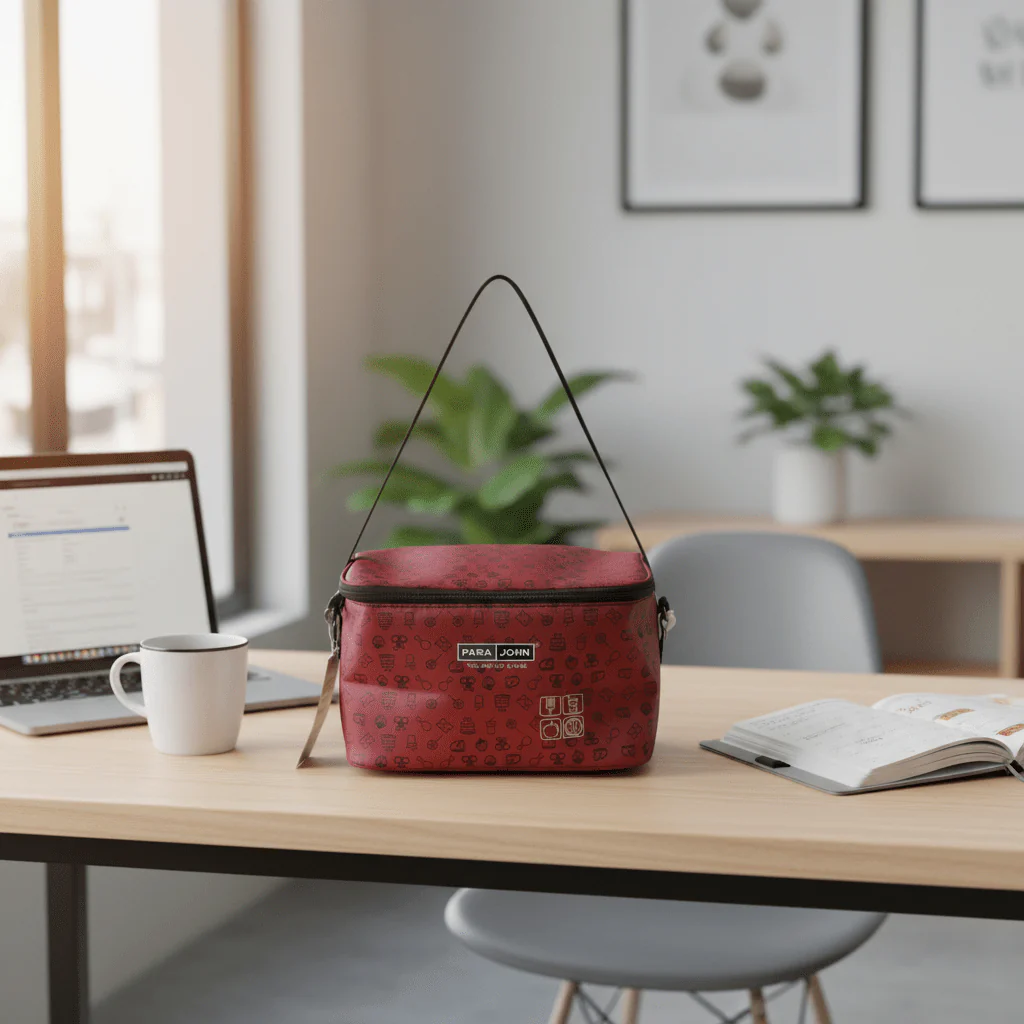 Parajohn Maroon Red Polyester Thermal Lunch Bag for Travel & Work – 9.8 Inch - Image 2