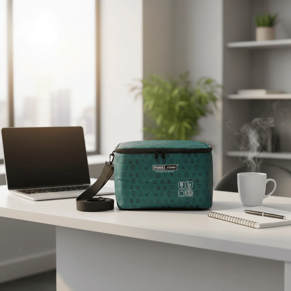 Parajohn Petrol Green Polyester Insulated Lunch Bag for Office & School – 9.8 Inch - Image 2