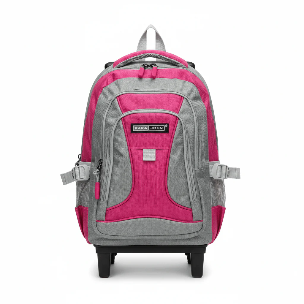 Parajohn Rolling Grey & Fushia Polyester Trolley Backpack 16 Inch – Wheeled School Bag with Adjustable Handle for Easy Travel - Image 3