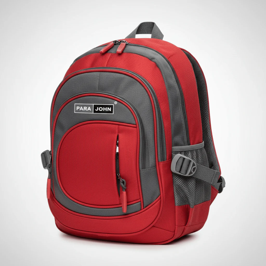 Parajohn Sporty Grey & Red Polyester School Backpack 16 Inch – Durable Multi-Pocket School Bag for Students - Image 3