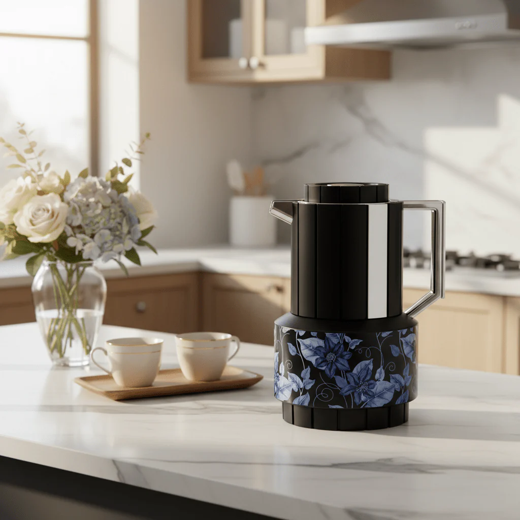 Parati 1L Vacuum Flask – Black | Silver & Blue Floral - Image 4