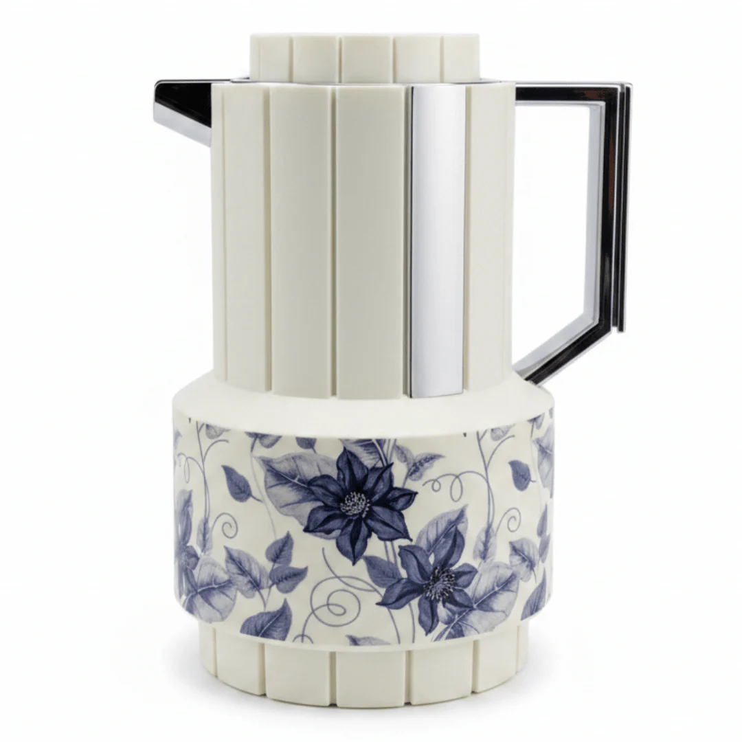 Parati 1L Vacuum Flask – Off White | Silver & Blue Floral
