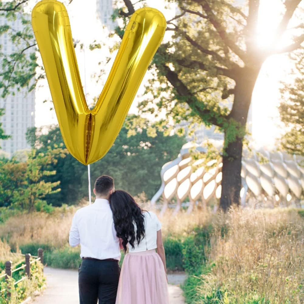 PARTY POINT Gold Foil Balloon Letter "V" 80cm – Stylish Balloon for Birthday Party - Image 2