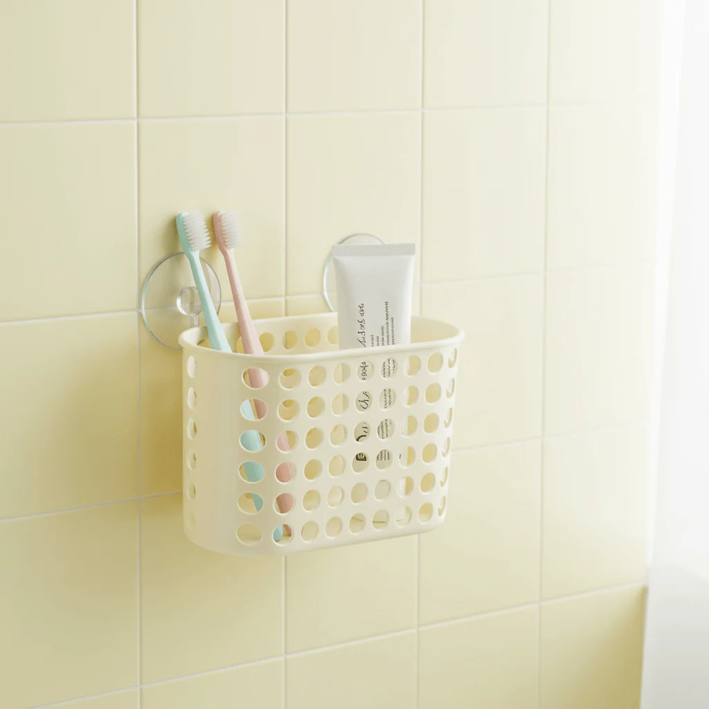 Pastel Light Yellow Wall-Mount Toothbrush Holder and Bathroom Organizer – 20 × 12 cm - Image 3