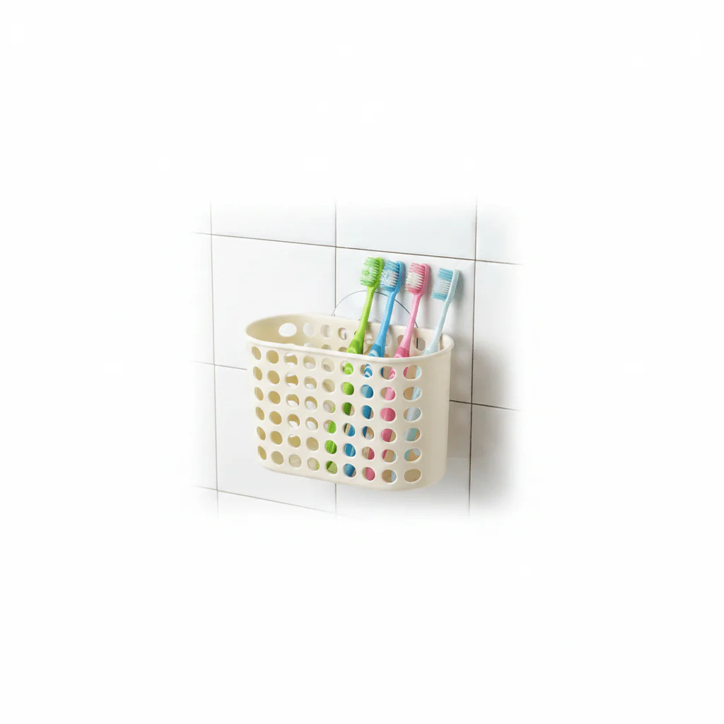 Pastel Light Yellow Wall-Mount Toothbrush Holder and Bathroom Organizer – 20 × 12 cm - Image 4