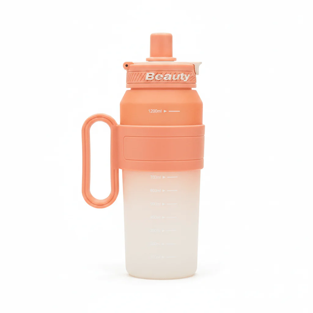 Shuiyinzi Beauty Motivational Water Bottle 1200ml – Peach & Cream | BPA-Free with Measurement Markings