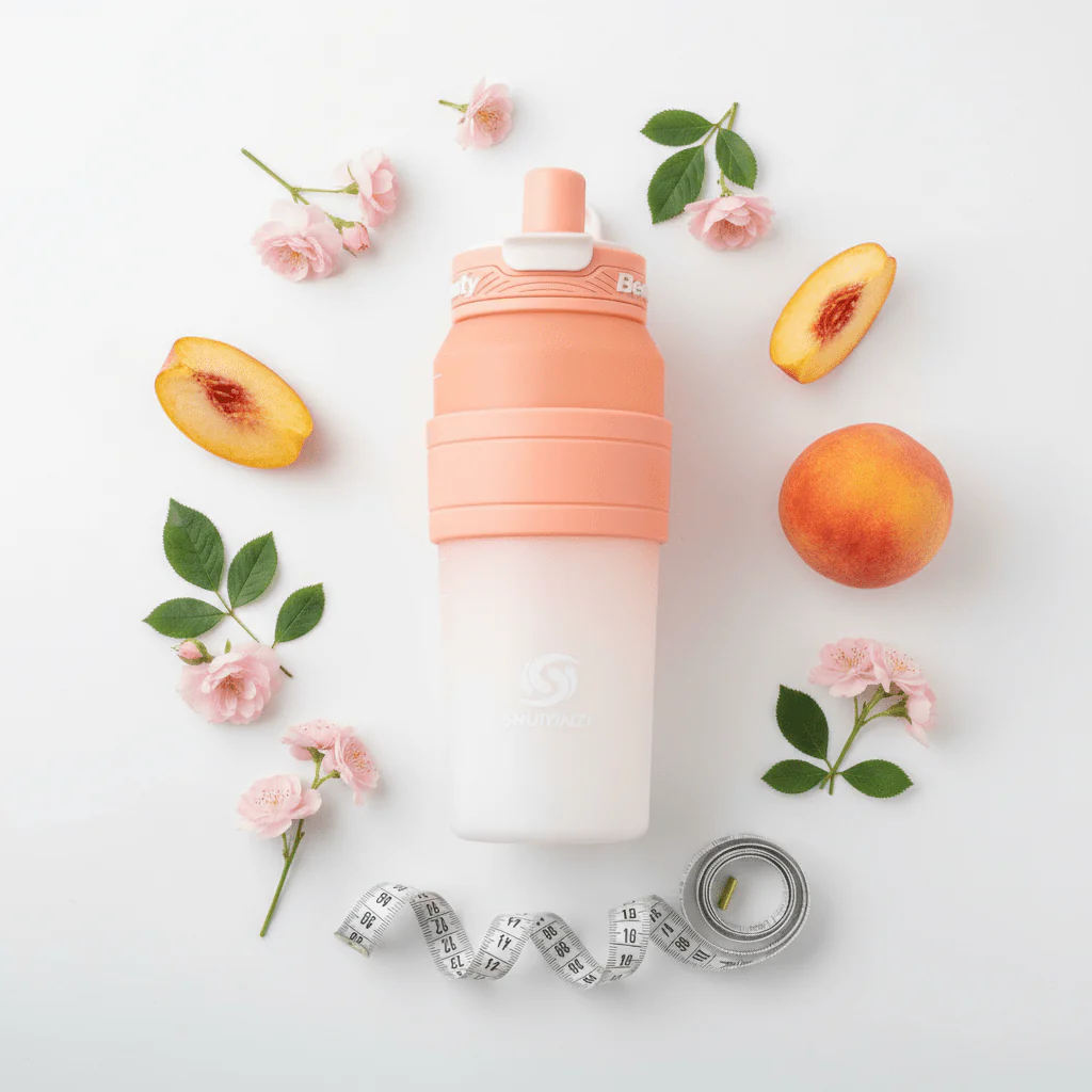 Shuiyinzi Beauty Motivational Water Bottle 1200ml – Peach & Cream | BPA-Free with Measurement Markings - Image 2
