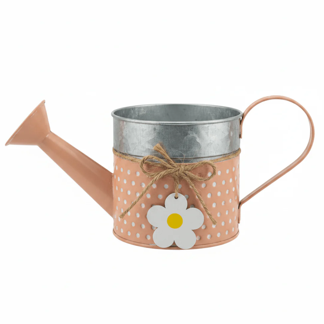 Peach Metal Decorative Watering Can | Vintage Floral Home Décor | 10×10 cm