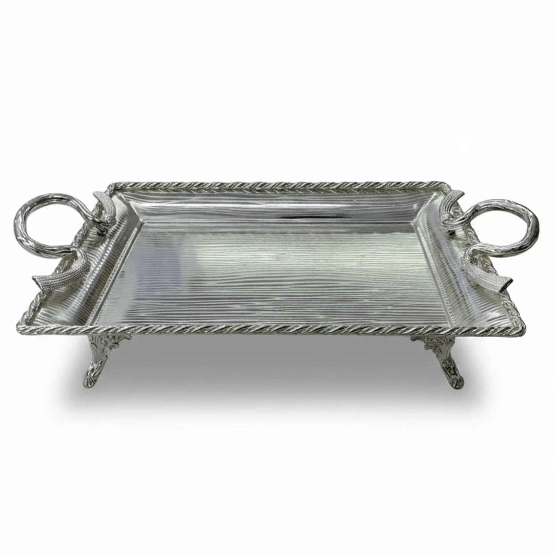 Pilsco Compact Footed Silver Stainless Steel Serving Tray with Elegant Handles – 39×29cm