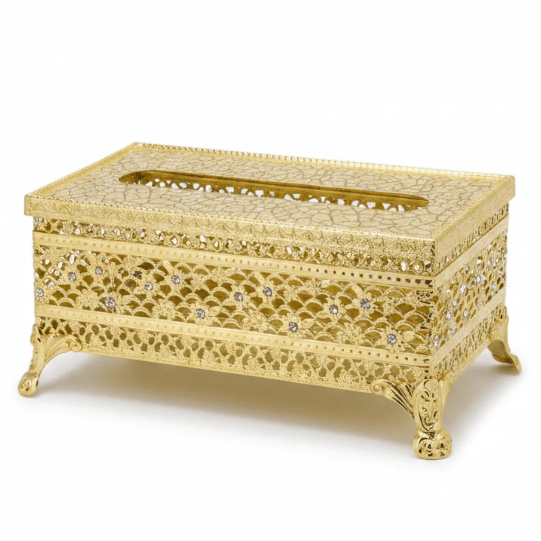 Pilsco Elegant Gold Metal Tissue Box Holder – Luxury Finish Tissue Box Cover – 26.5 × 13 cm