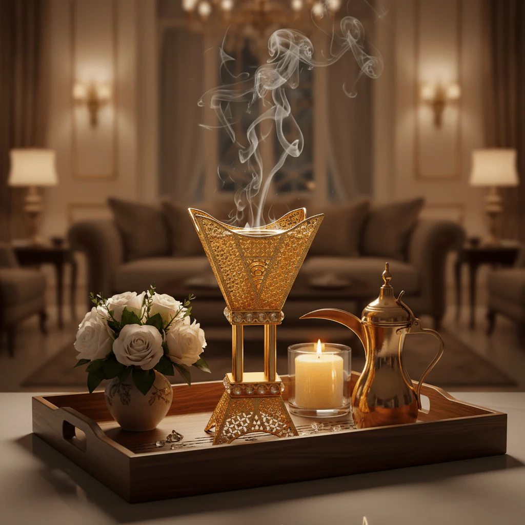 Pilsco Premium Gold Metal Incense Burner with Diamond Pattern 37×17 cm Elegant Aroma Burner - Image 2