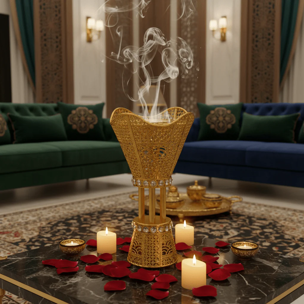 Pilsco Premium Gold Metal Incense Burner with Diamond Pattern 38×20 cm Stylish Home Decor - Image 2