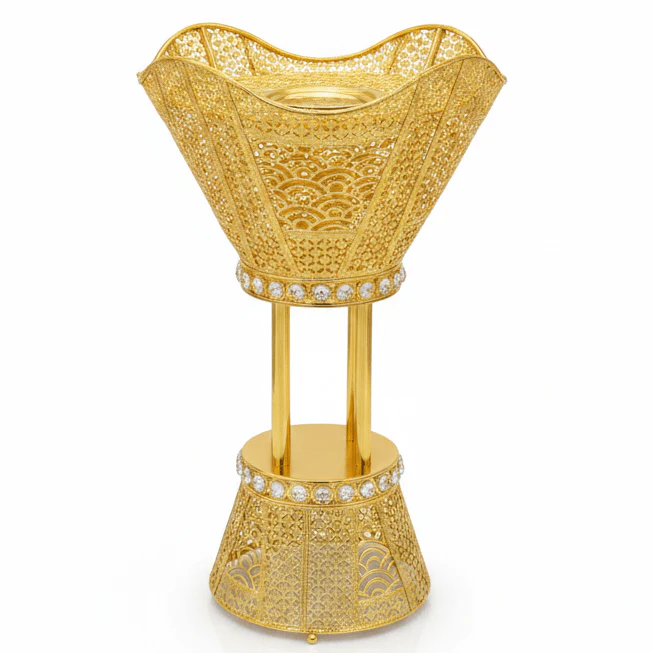 Pilsco Premium Gold Metal Incense Burner with Diamond Pattern 47×30 cm Decorative Fragrance Burner