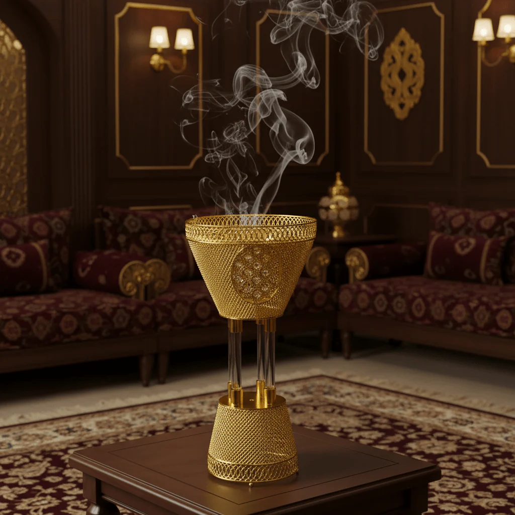 Pilsco Premium Gold Metal And Acrylic Incense Burner with Diamond Pattern 60×30 cm Large Luxury Burner - Image 2