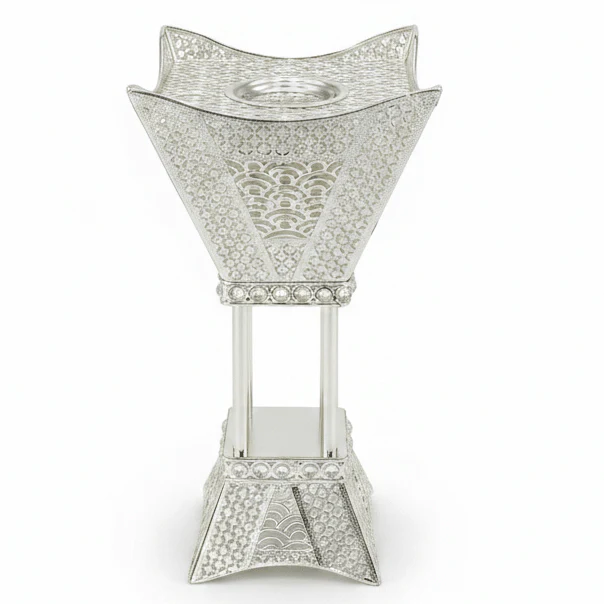 Pilsco Premium Silver Metal Incense Burner with Diamond Pattern 47×23 cm Stylish Fragrance Holder