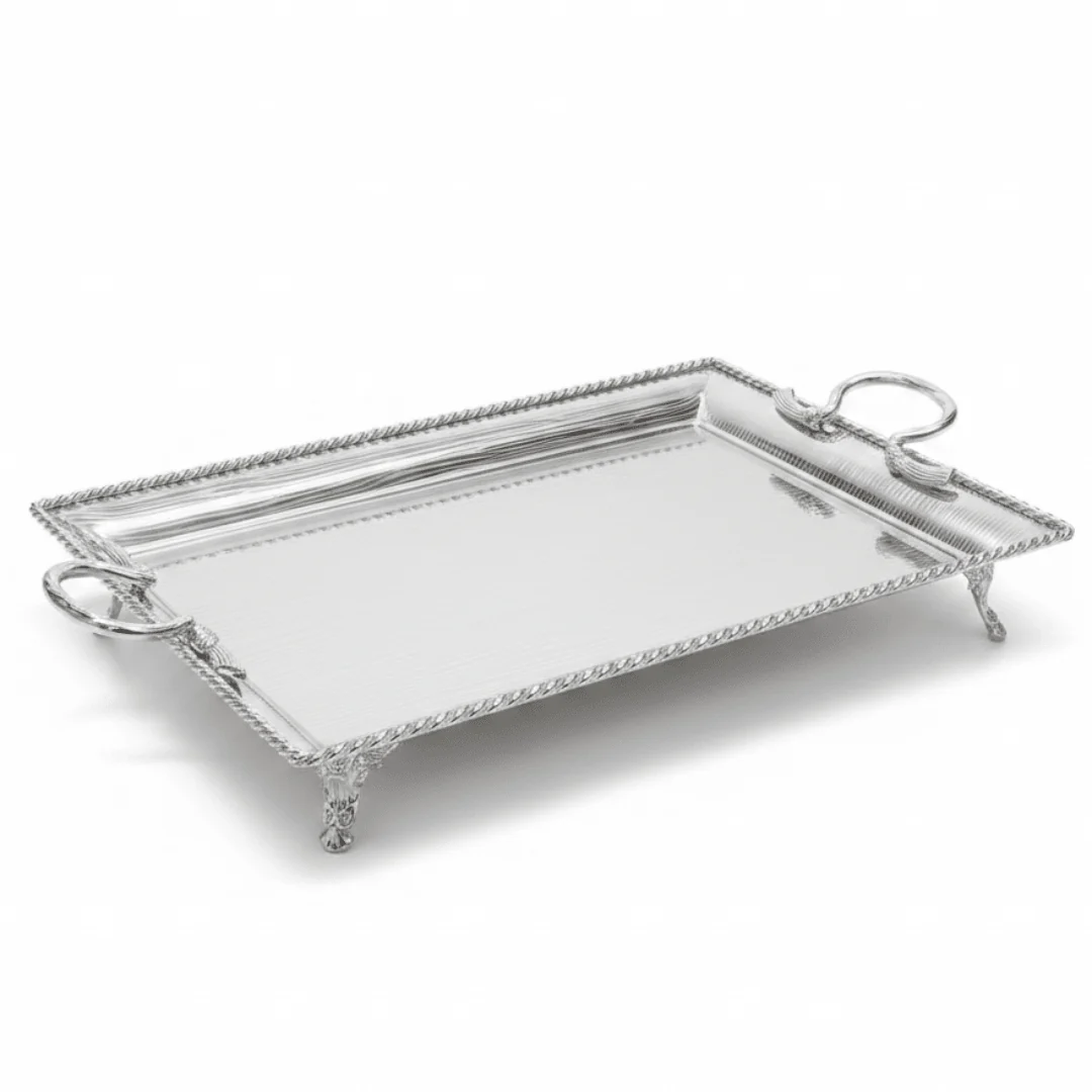 Pilsco Premium Silver Stainless Steel Serving Tray with Elegant Handles – 58×42cm