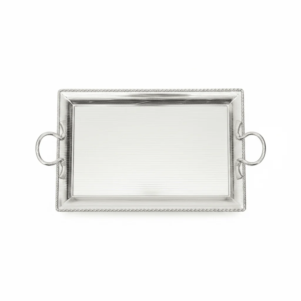 Pilsco Premium Silver Stainless Steel Serving Tray with Elegant Handles – 58×42cm - Image 3