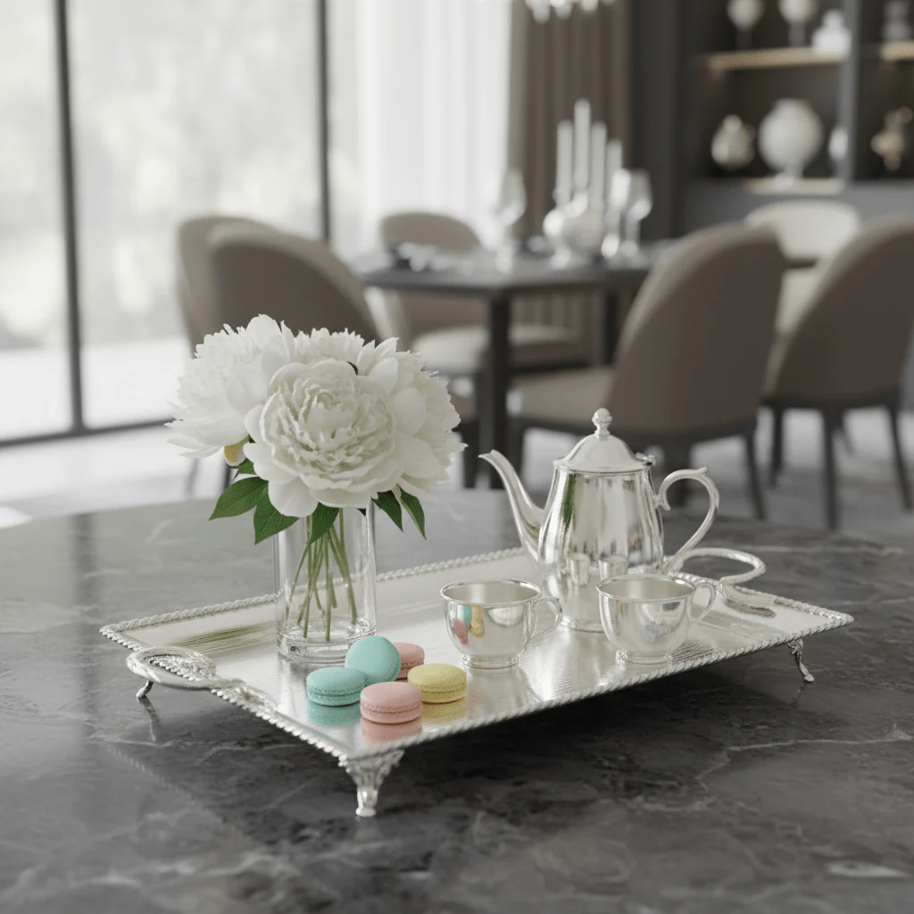 Pilsco Premium Silver Stainless Steel Serving Tray with Elegant Handles – 58×42cm - Image 4