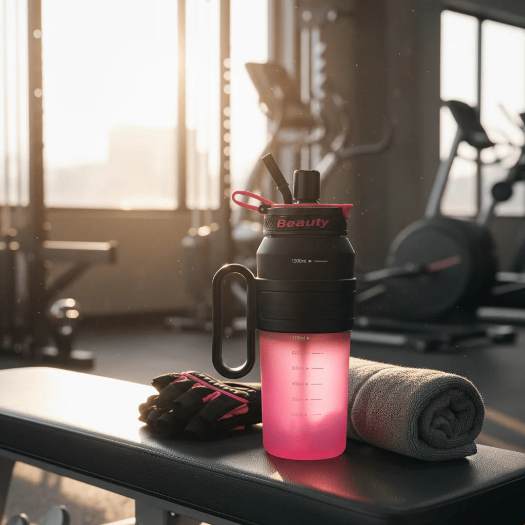 Shuiyinzi Beauty 1200ml Sports Water Bottle – Pink & Black | BPA-Free | Motivational Measurement Markings - Image 2