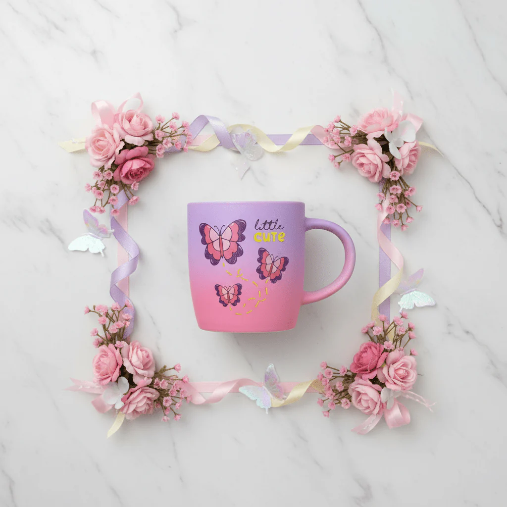 Little Cute Butterfly Ceramic Mug — Purple & Pink Ombre | 350ml - Image 2