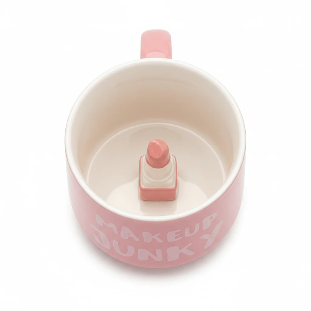 Makeup Junky Pink Ceramic Mug with 3D Lipstick Surprise — 400ml - Image 2