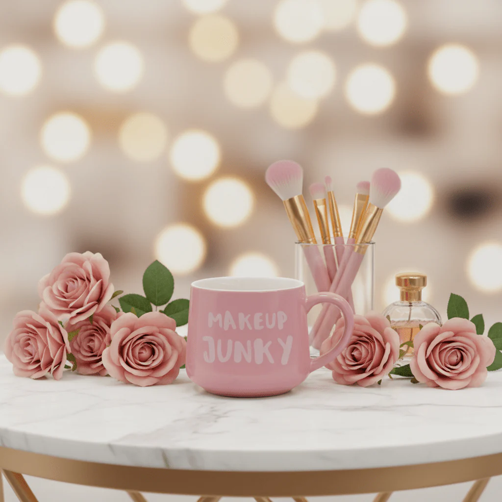 Makeup Junky Pink Ceramic Mug with 3D Lipstick Surprise — 400ml - Image 3
