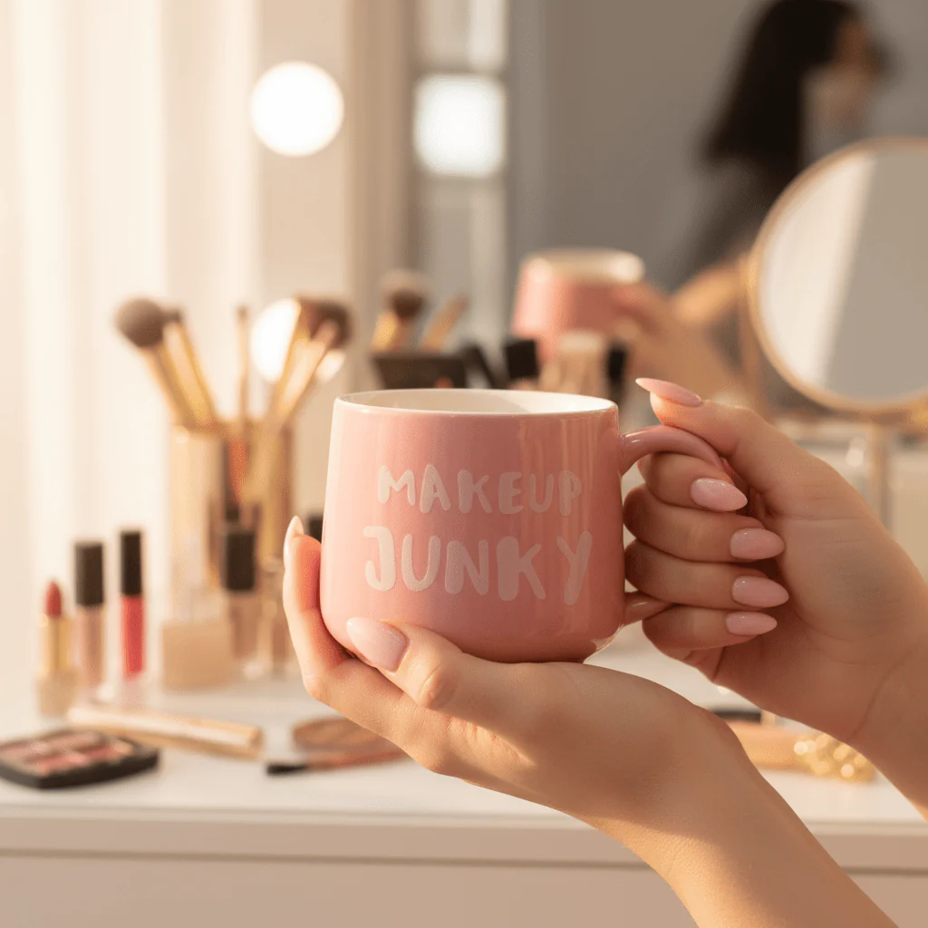 Makeup Junky Pink Ceramic Mug with 3D Lipstick Surprise — 400ml - Image 4