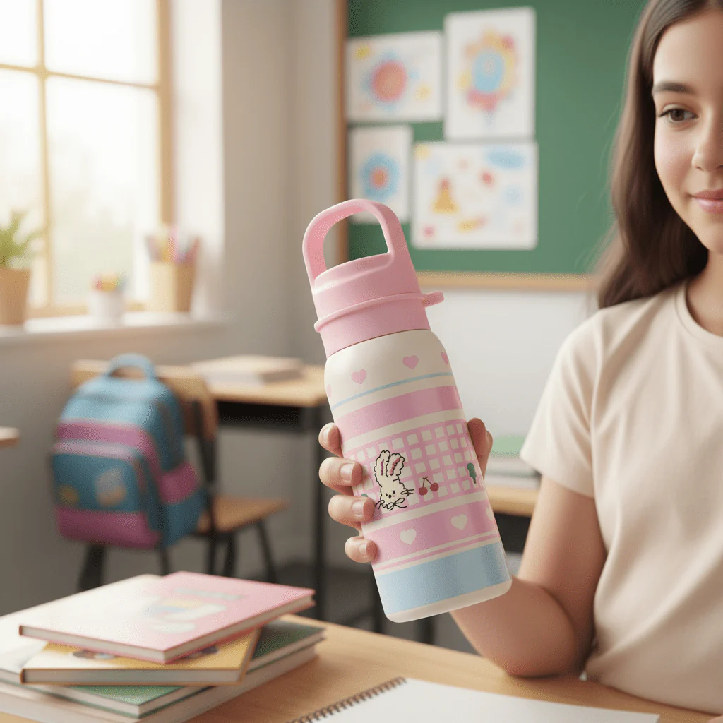 Pink & Cream Elegant Metal Water Bottle with Premium Designer Finish – 500 ml - Image 3