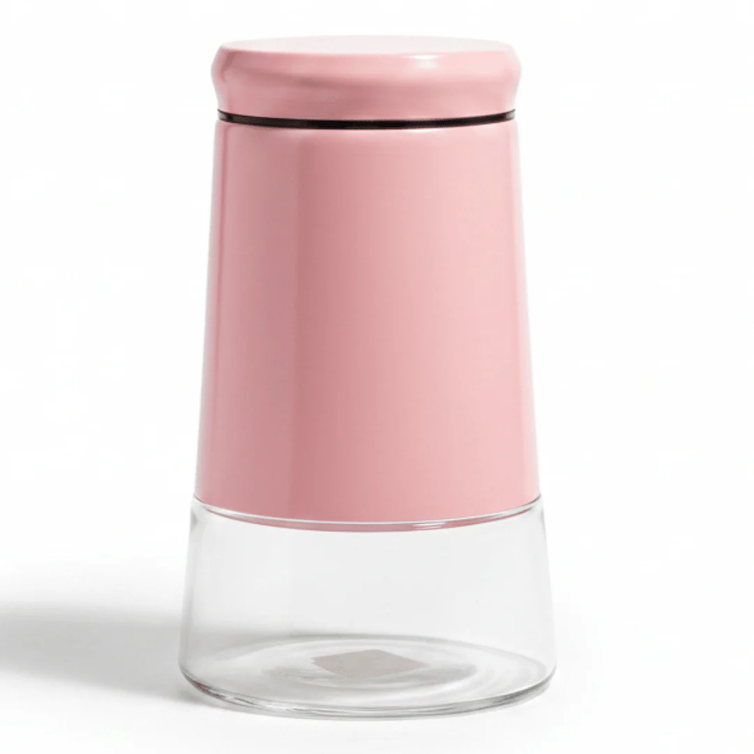 Pink Metal & Glass Canister — 1 Litre | Airtight Storage Jar for Kitchen & Pantry