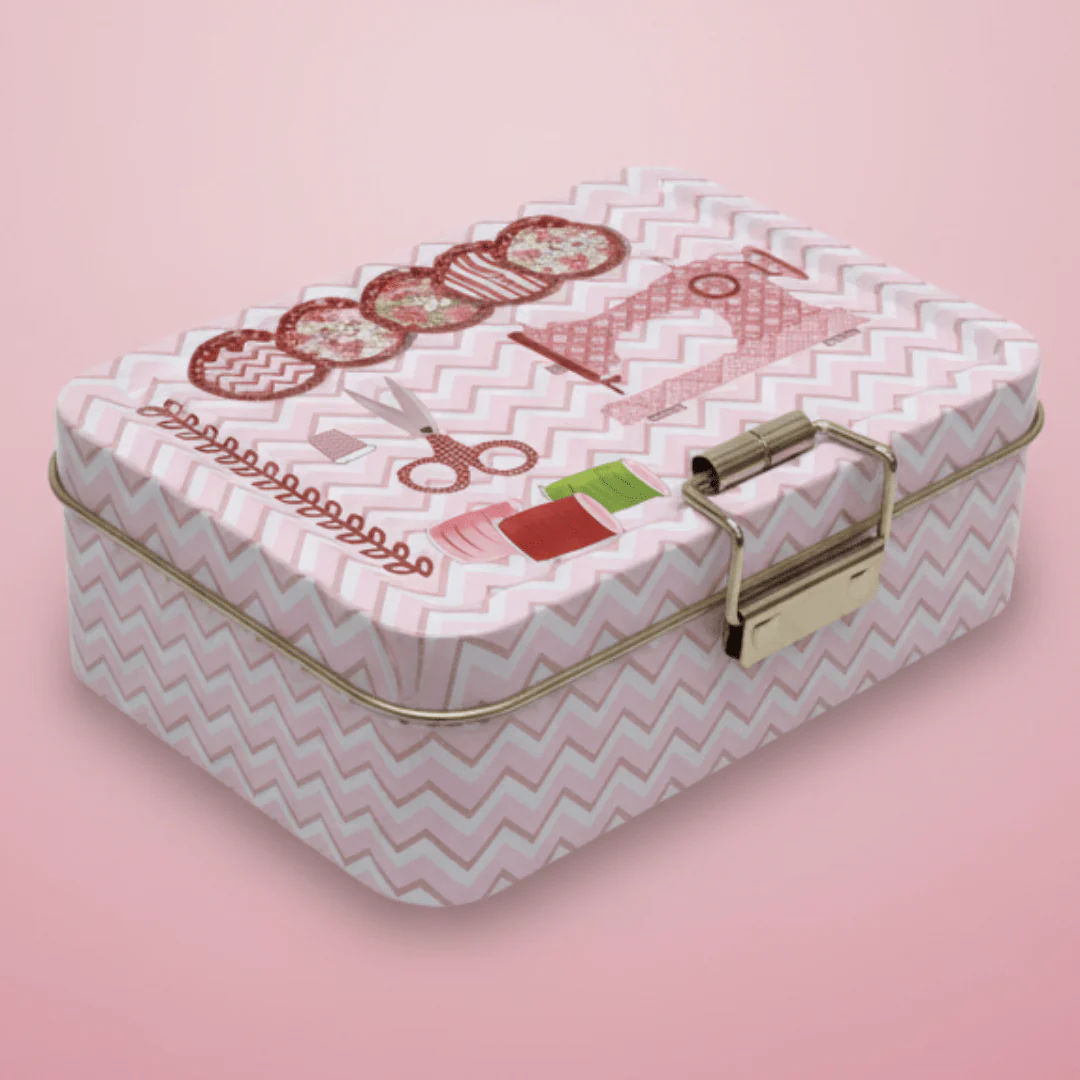 Pink Metal Tin Box — Design 1 12.5 × 9 cm | Charming Sewing-Themed Storage Box - Image 3