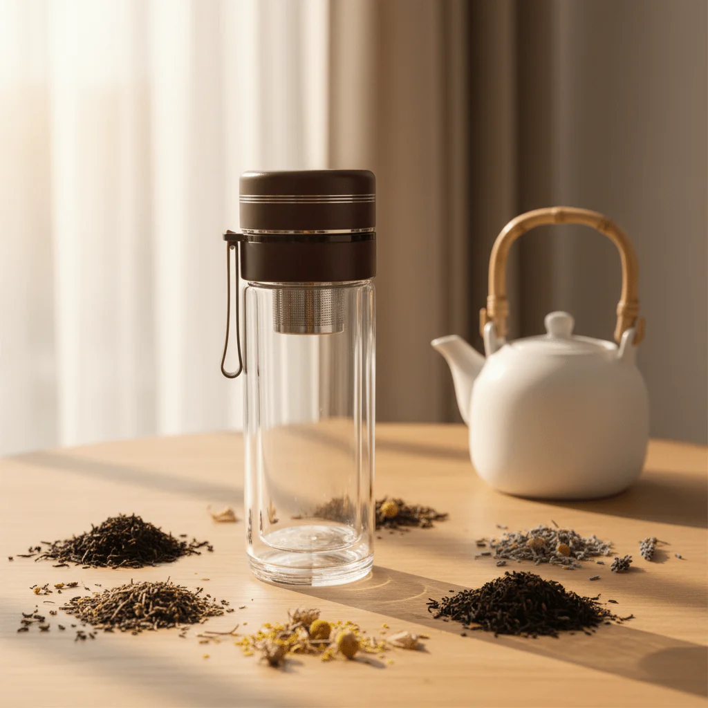 Plain Glass Vacuum Insulated Bottle with Elegant Brown Cap – 320 ml - Image 2