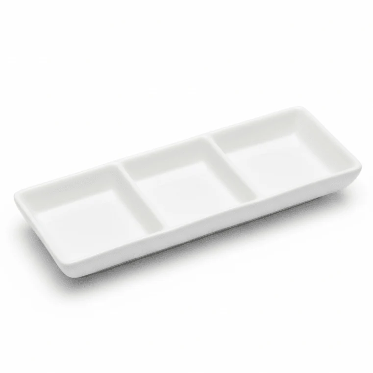 Porceletta White Ceramic 3-Section Serving Dish 18 cm – Divided Plate for Snacks, Sauces & Appetizers