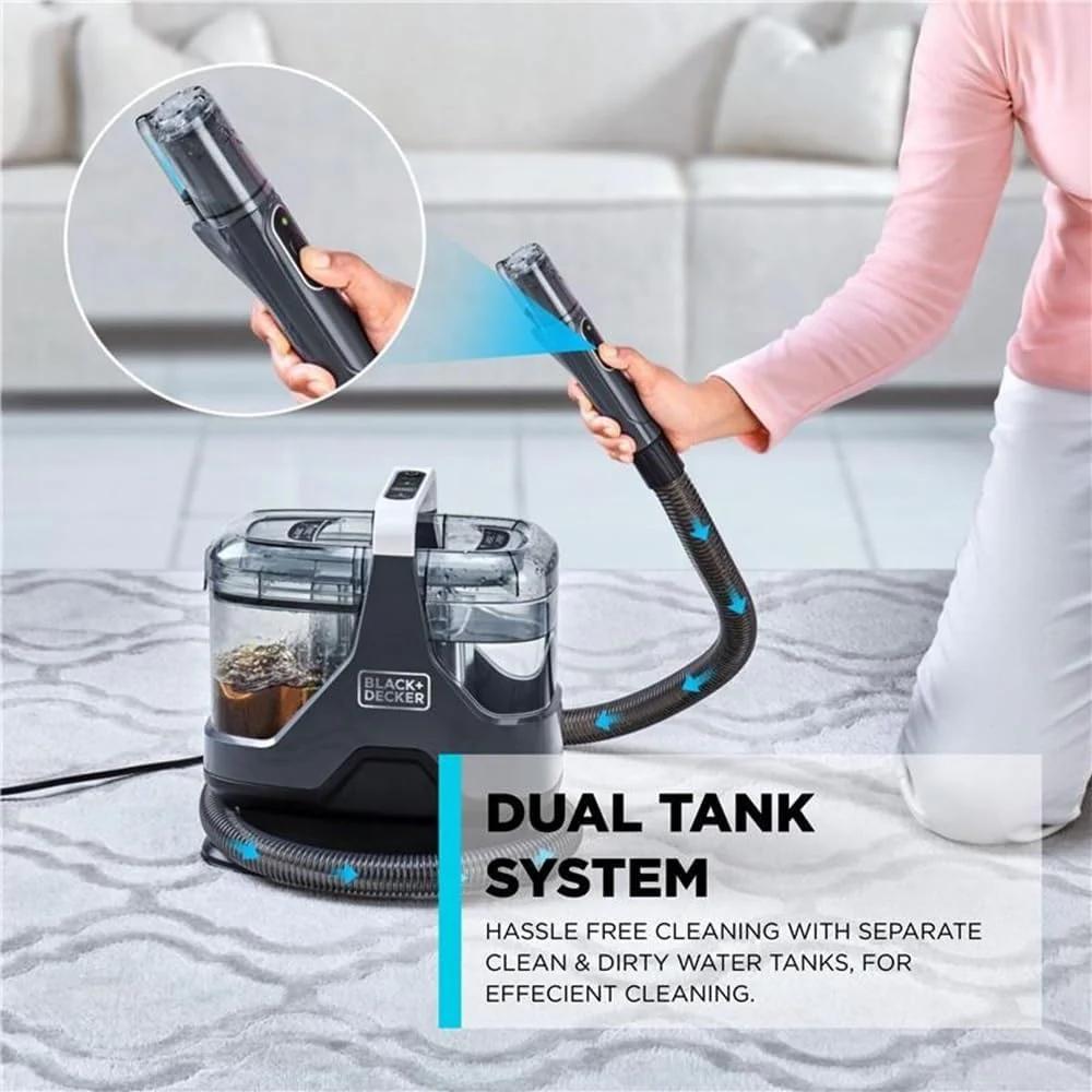 BLACK+DECKER 600W Multisurface Spot Cleaner for Carpet, Sofa, Upholstery, Stairs & Car Interior | Stain Remover with Dual Tank System, 5 Attachments, Cleaning Solution, Black | BHSC600C-B5 - Image 4