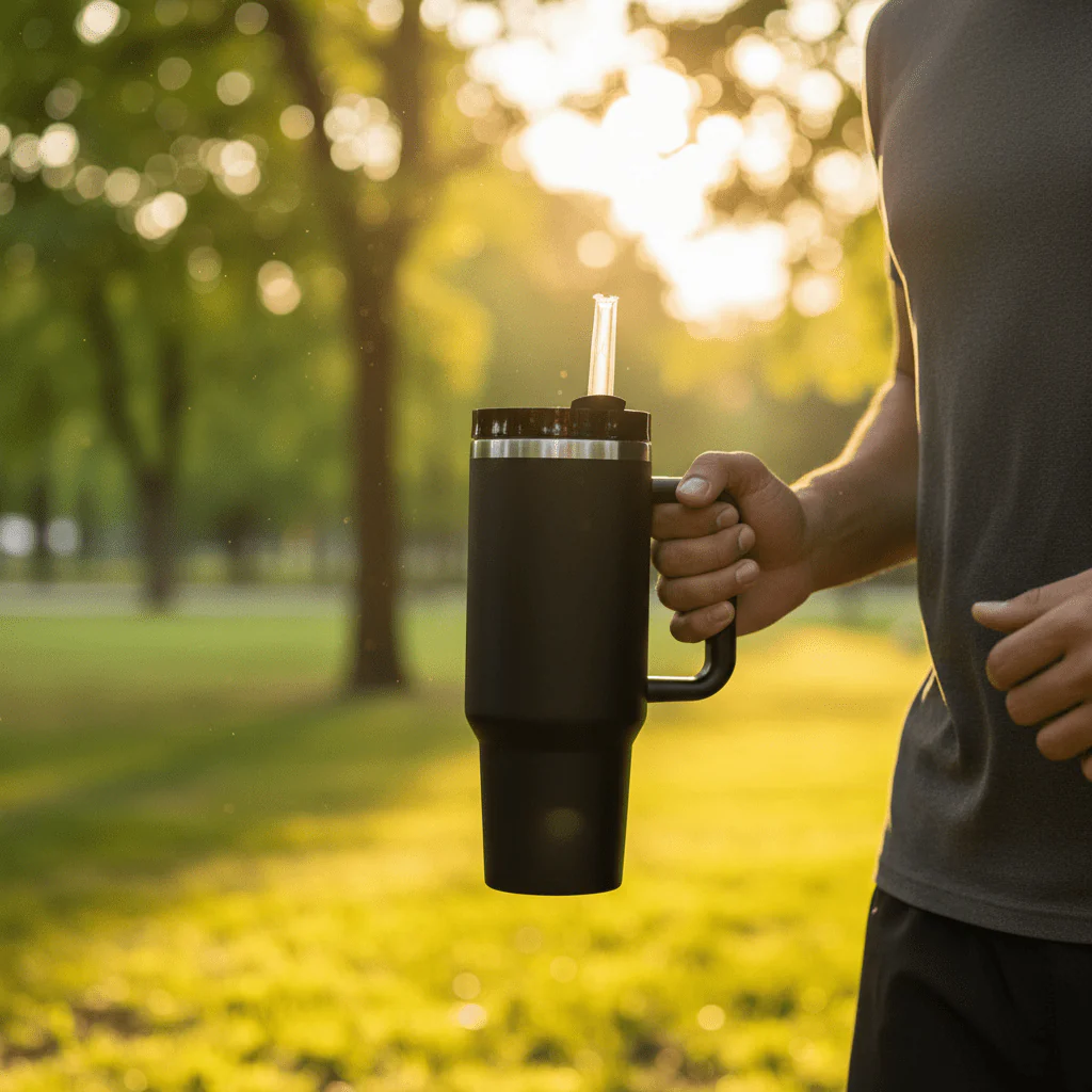 Premium Black Metal Vacuum Insulated Bottle with Handle – 26 cm - Image 3