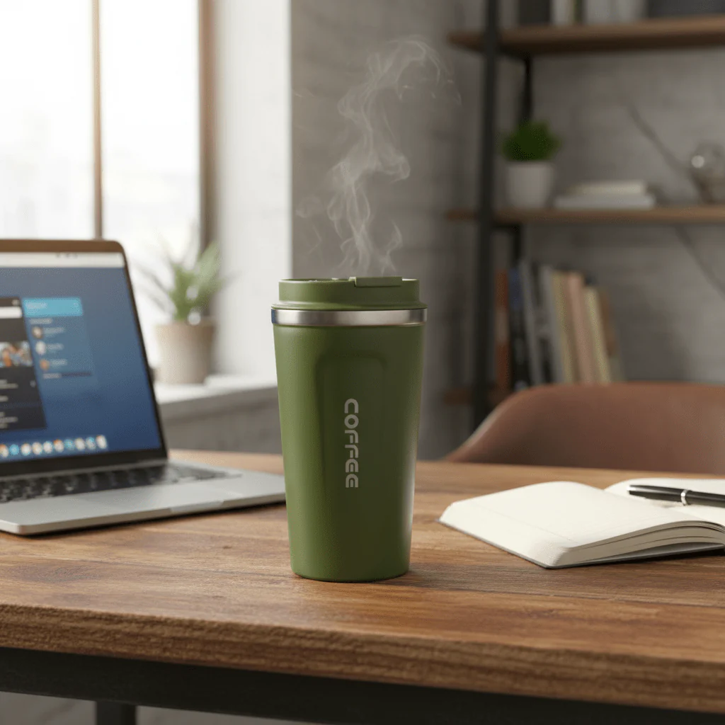 Premium Green Metal Travel Coffee Mug with Insulated Body – 510 ml - Image 2