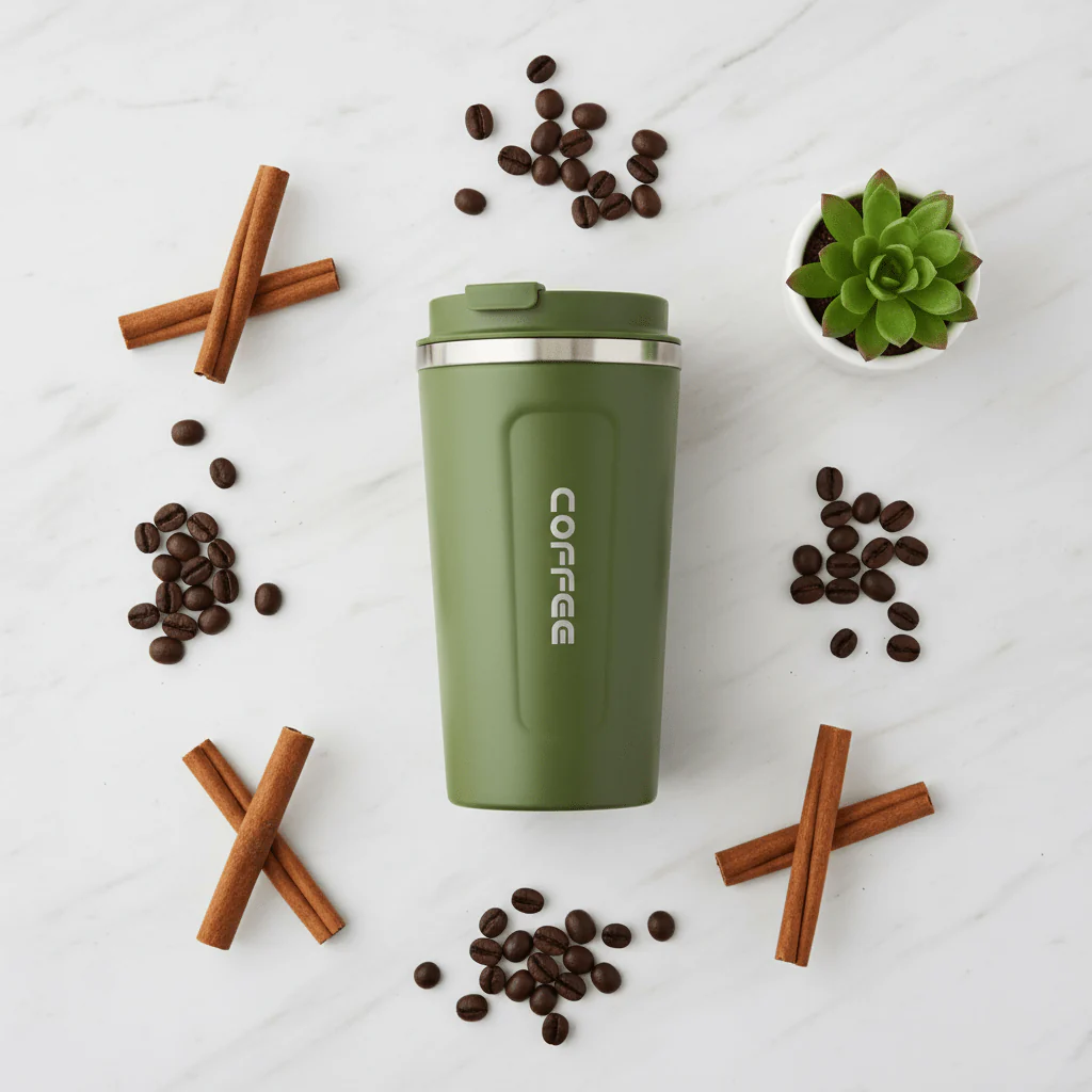 Premium Green Metal Travel Coffee Mug with Insulated Body – 510 ml - Image 4