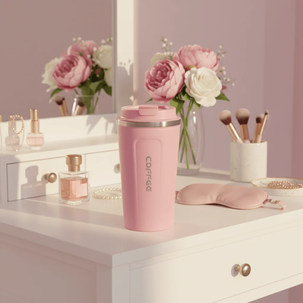 Premium Pink Metal Travel Coffee Mug for Hot & Cold Beverages – 510 ml - Image 2