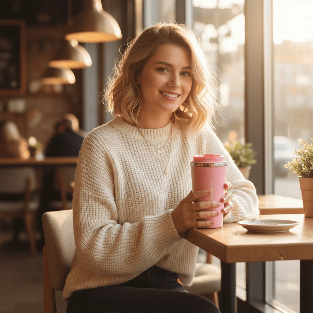 Premium Pink Metal Travel Coffee Mug for Hot & Cold Beverages – 510 ml - Image 3