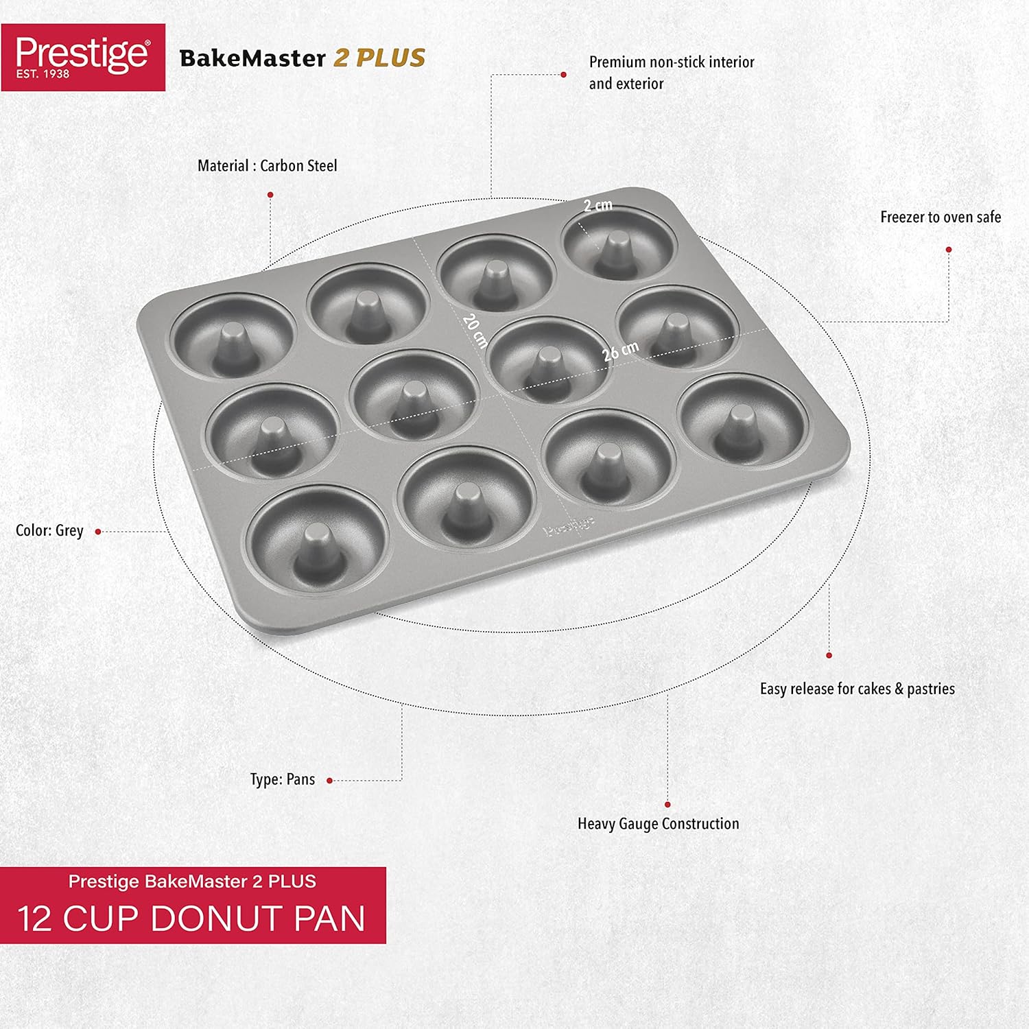 Prestige Carbon Steel 12 Cup Donut Pan, Premium Non-Stick Coating, Easy Release Cake and Pastries- 28616 - Image 5