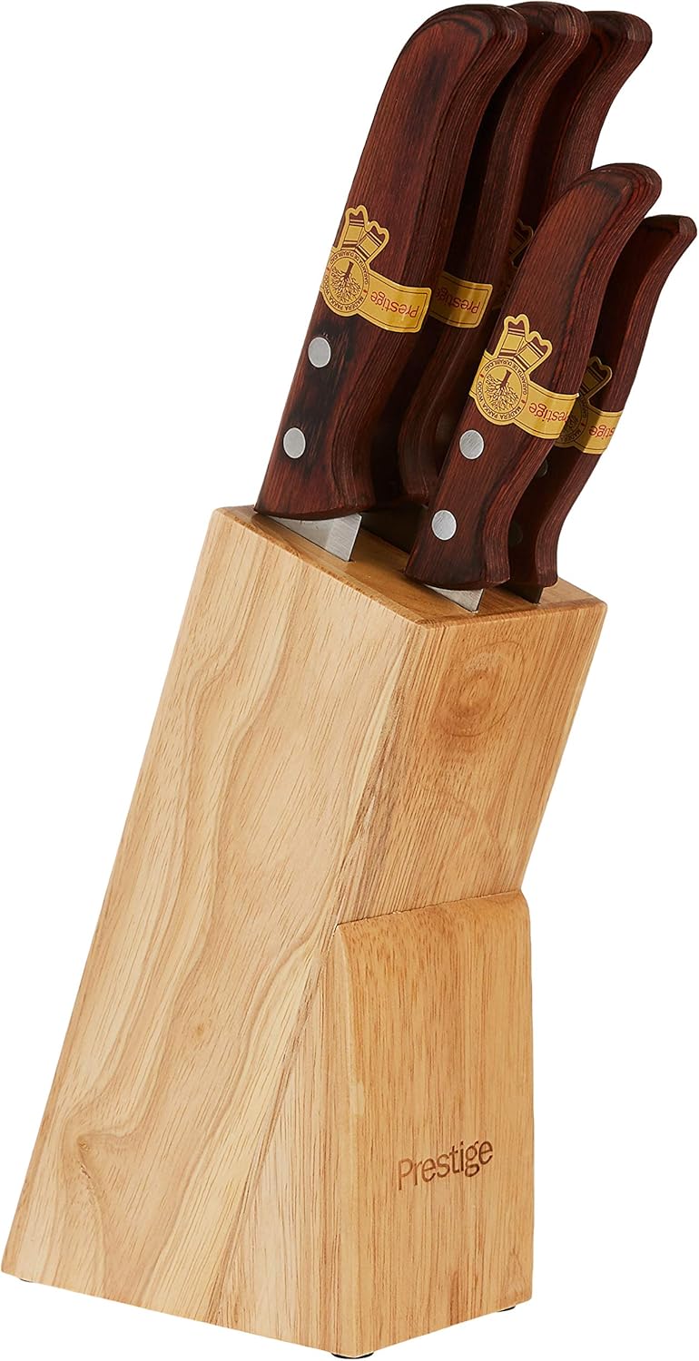 Prestige Knife Set Of 6 Pieces With Wooden Stand-Brown&Silver