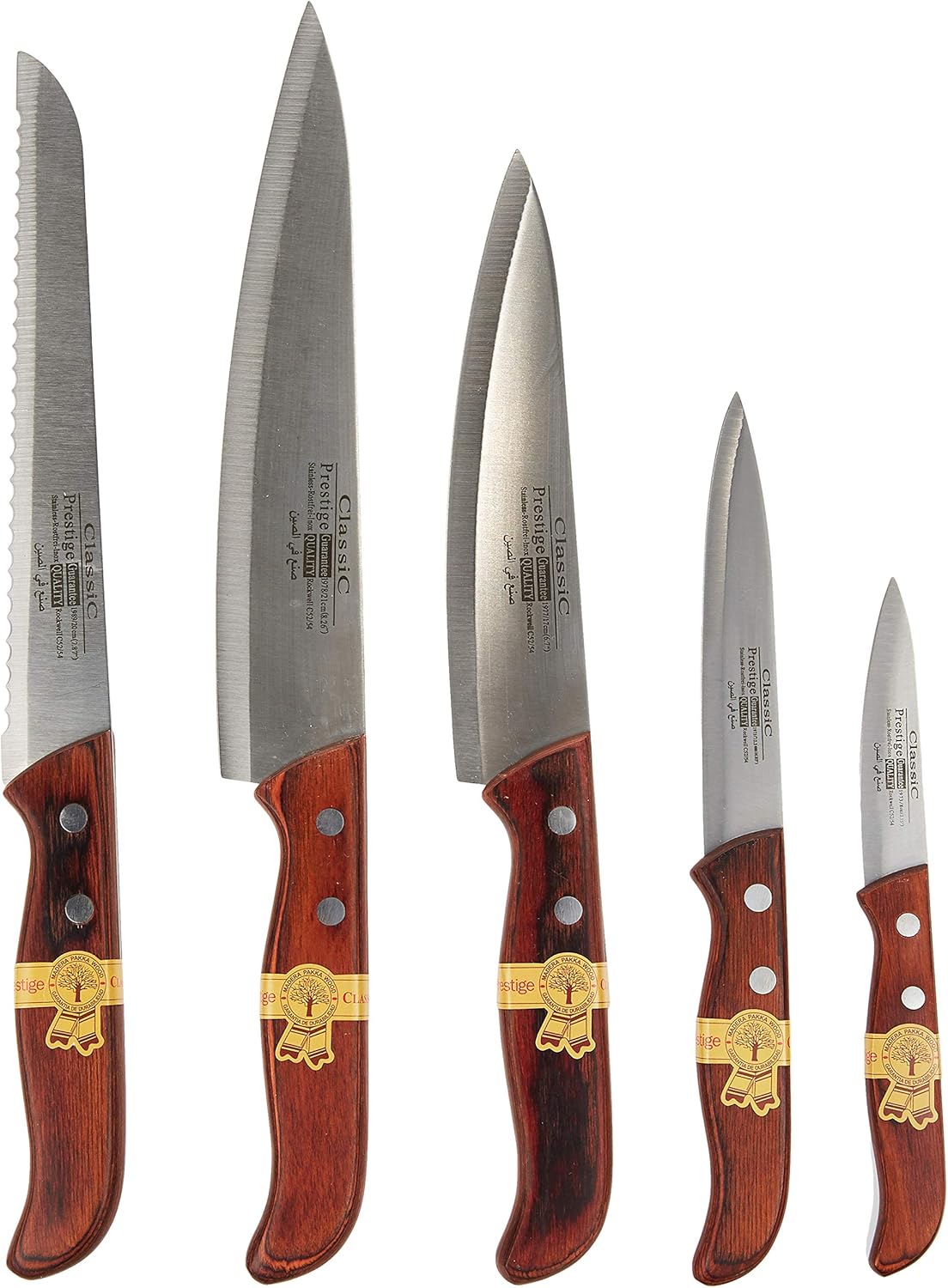 Prestige Knife Set Of 6 Pieces With Wooden Stand-Brown&Silver - Image 2