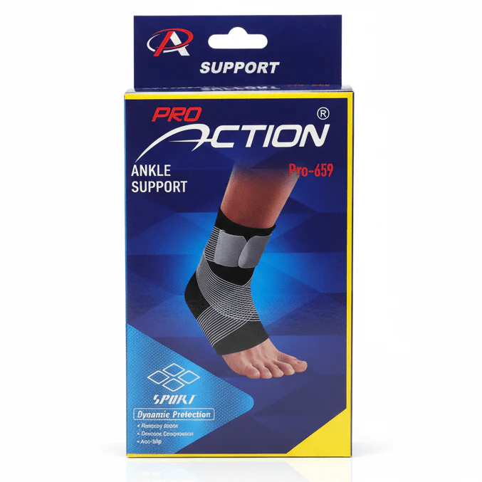 Pro Action Ankle Support – Dynamic Compression Brace | Black/Gray (Pro-659)