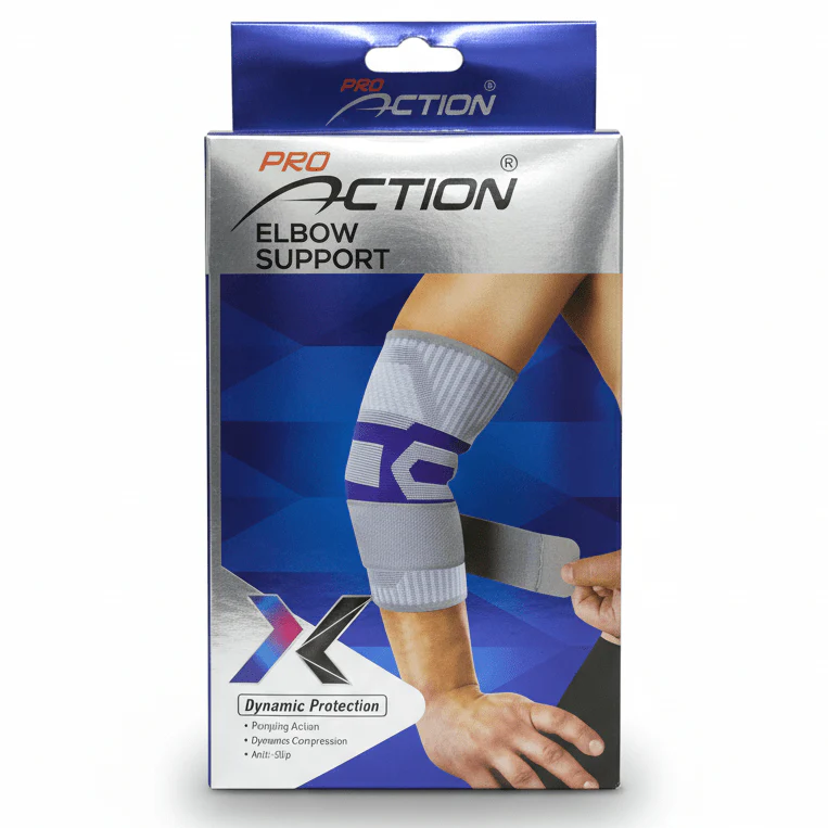 Pro Action Elbow Support – Dynamic Compression Brace | Gray/Blue | (Pro-6110)