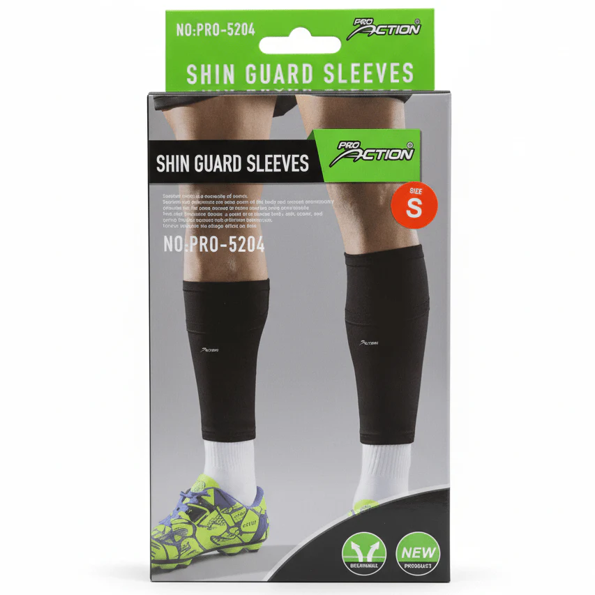 Pro Action Shin Guard Sleeves | Compression Calf Support | Black | PRO-5204
