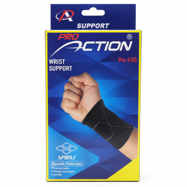 Pro Action Wrist Support – Dynamic Compression Sport Brace | Black (Pro-6183)