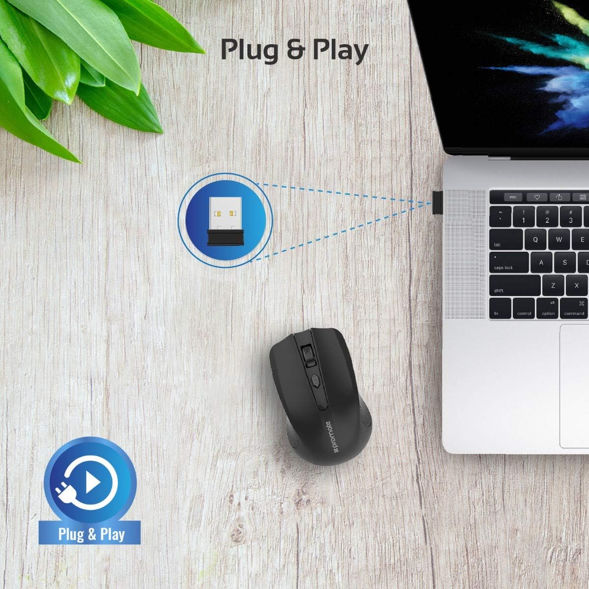 Promate 2.4G Portable Optical Wireless Mouse with USB Nano Receiver 10m Working Distance, Auto Sleep Function and 3 Adjustable DPI Level, Clix 8, Black - Image 2