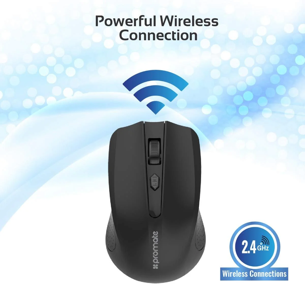 Promate 2.4G Portable Optical Wireless Mouse with USB Nano Receiver 10m Working Distance, Auto Sleep Function and 3 Adjustable DPI Level, Clix 8, Black - Image 3