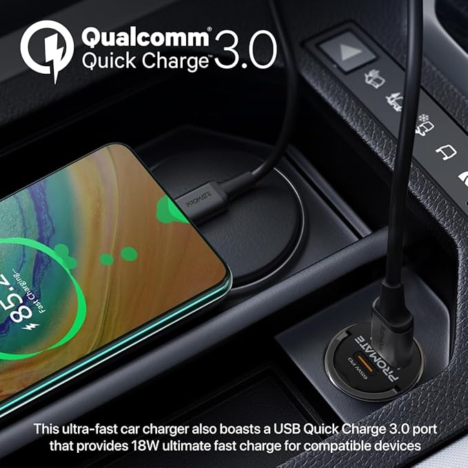PROMATE Car Charger, Transparent 65 Watt Ultra-Compact Car Adapter with USB Type-C Power Delivery Port, USB-A Port, Mini Handle - Image 4
