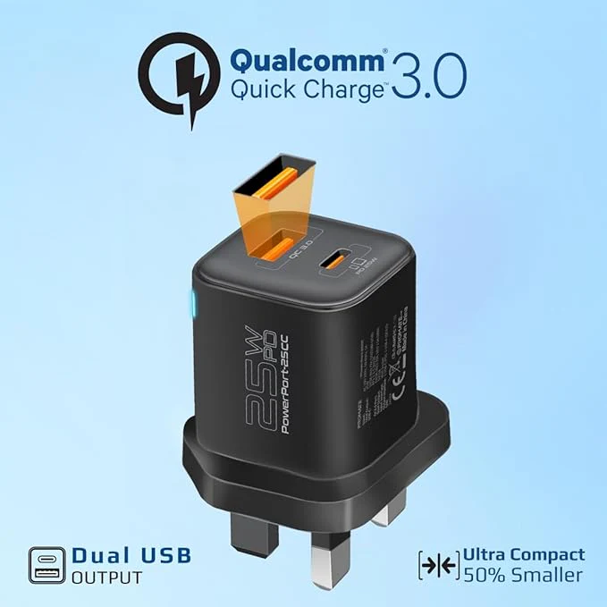 PROMATE Dual Port Wall Charger,25 Watt USB-C USB-A Charge Ports, 60 Watt USB-C, 1.2 meter Transparent Cable - Image 4